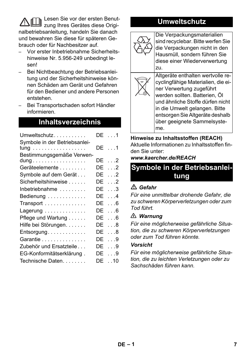 Karcher NT 45-1 Tact Te H User Manual | Page 7 / 292