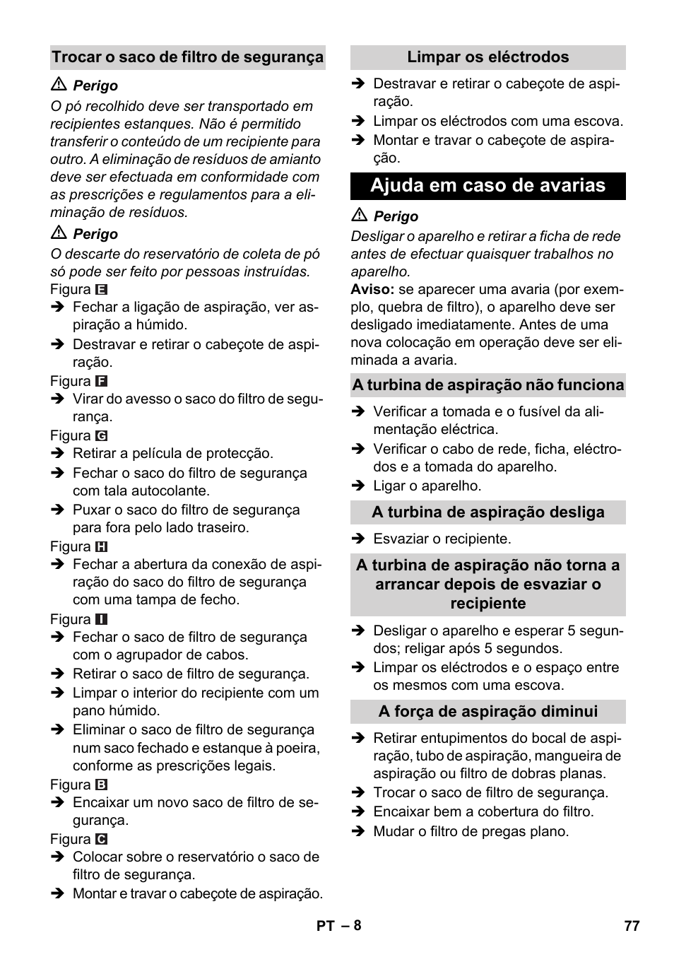 Ajuda em caso de avarias | Karcher NT 45-1 Tact Te H User Manual | Page 77 / 292