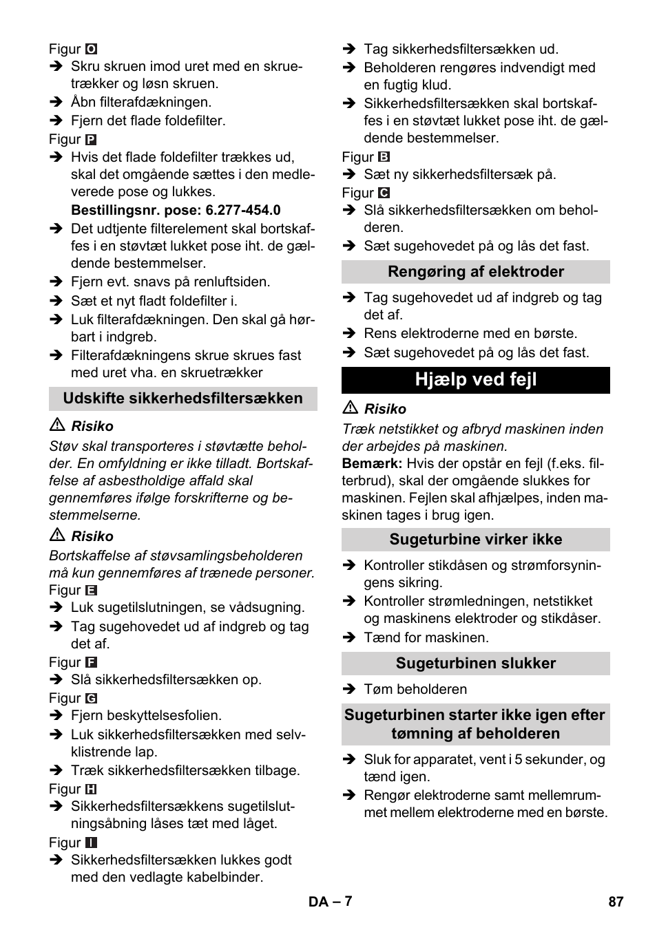 Hjælp ved fejl | Karcher NT 45-1 Tact Te H User Manual | Page 87 / 292