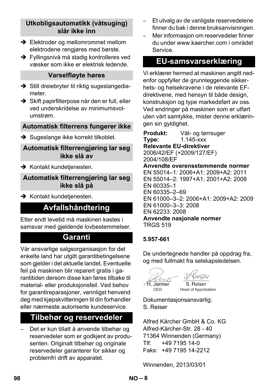 Karcher NT 45-1 Tact Te H User Manual | Page 98 / 292