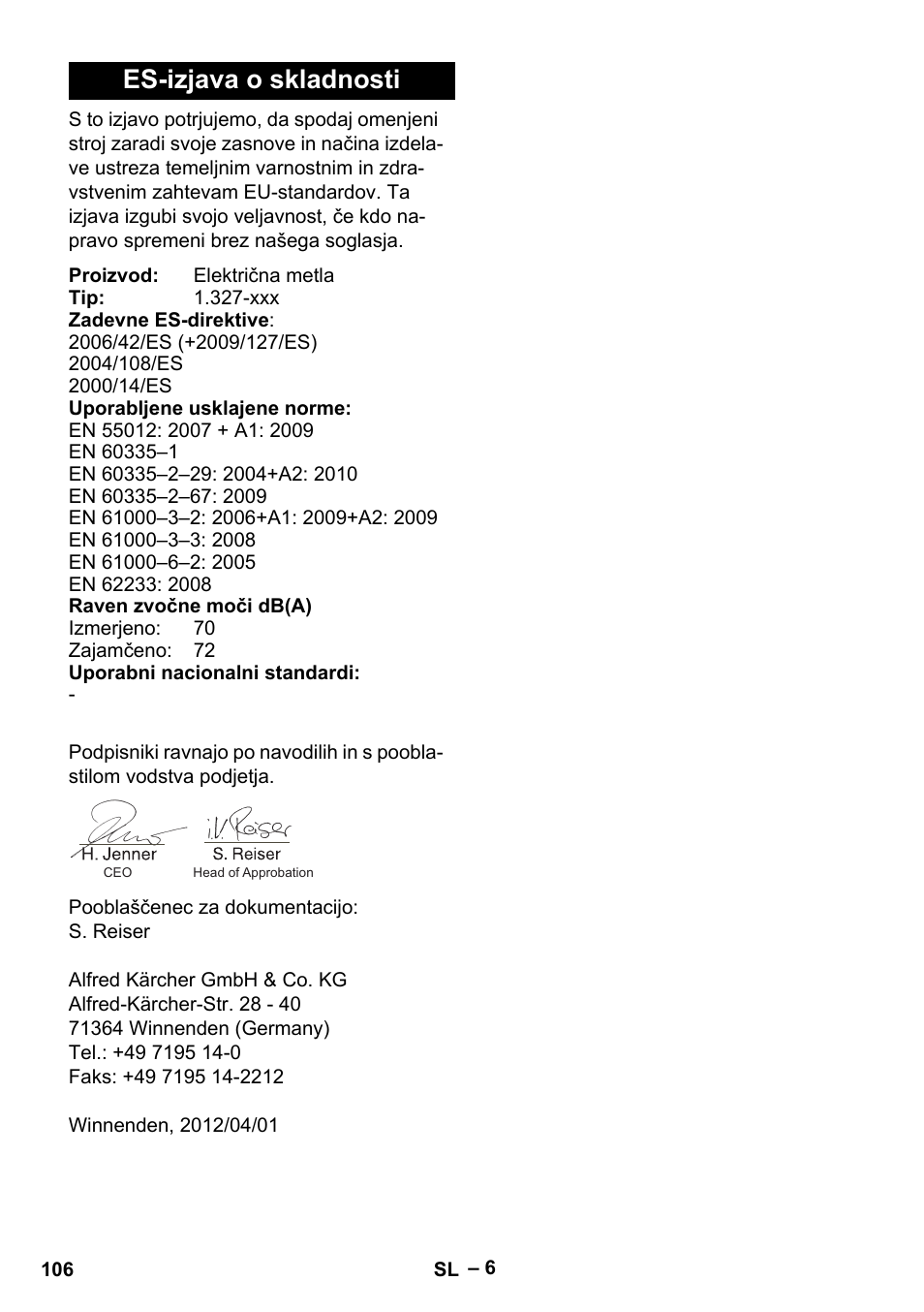 Es-izjava o skladnosti | Karcher KM 35-5 C User Manual | Page 106 / 172