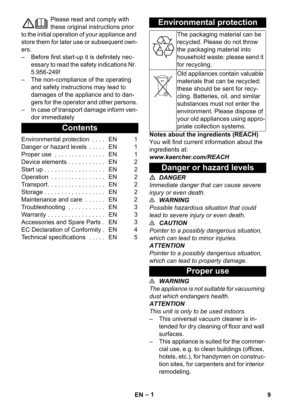 Karcher T 10-1 User Manual | Page 9 / 144