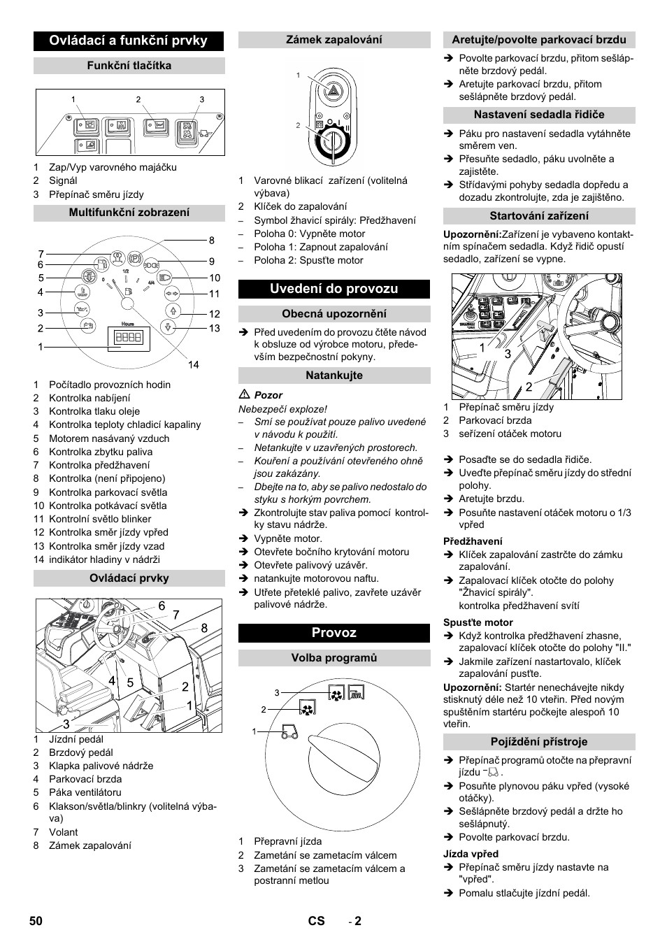 Ovládací a funkční prvky, Uvedení do provozu, Provoz | Karcher KM 170-600 D User Manual | Page 50 / 92