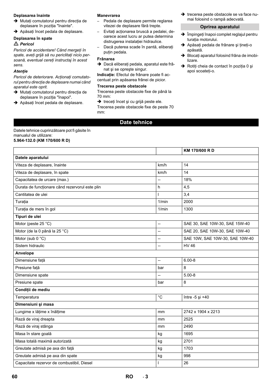 Date tehnice | Karcher KM 170-600 D User Manual | Page 60 / 92