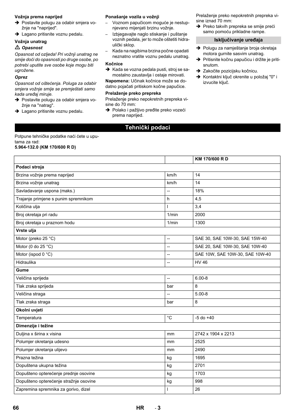 Tehnički podaci | Karcher KM 170-600 D User Manual | Page 66 / 92