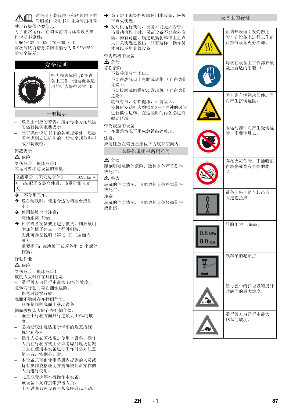 ᅝܼ䇈ᯢ | Karcher KM 170-600 D User Manual | Page 87 / 92