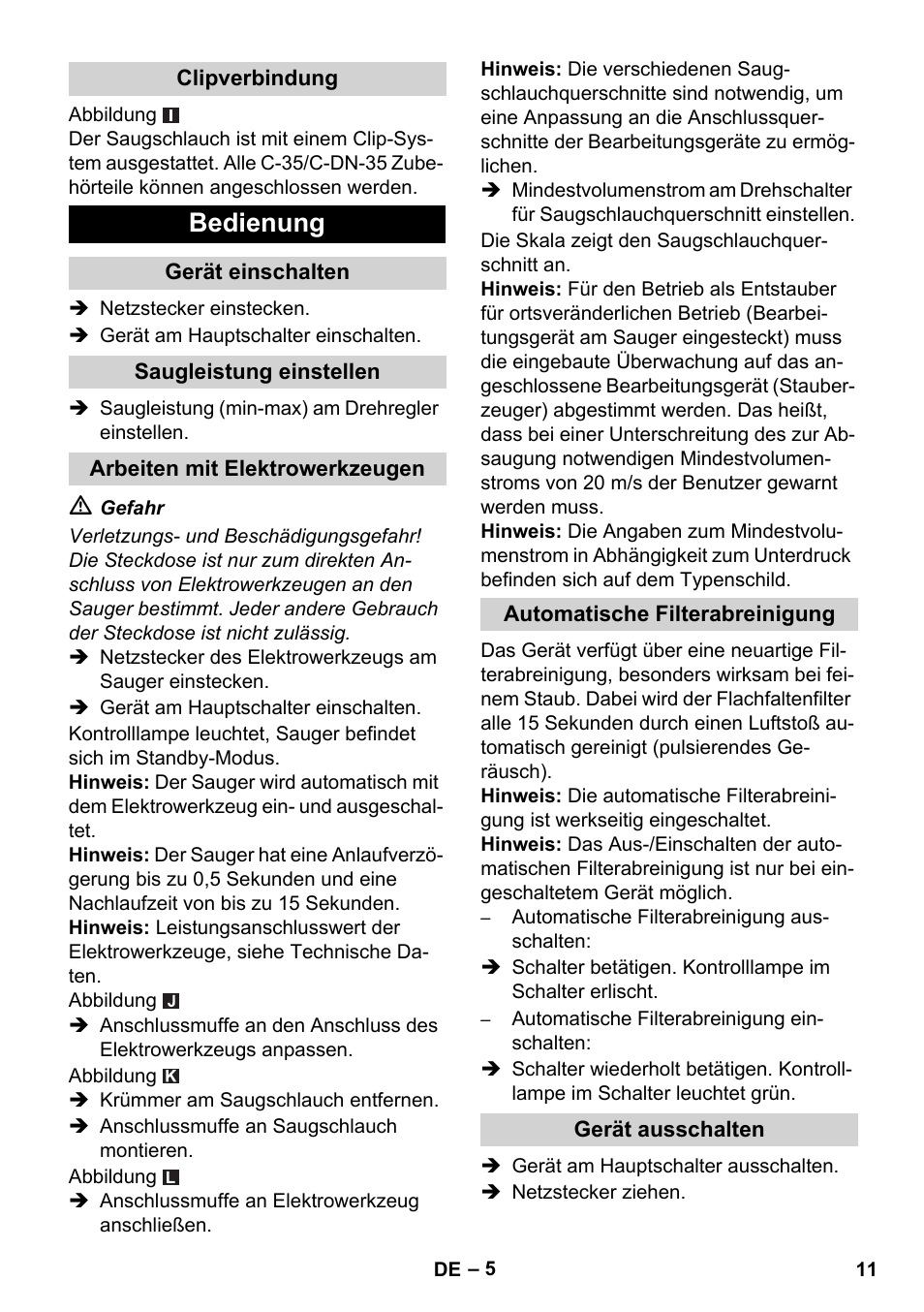 Bedienung | Karcher NT 45-1 Tact Te M User Manual | Page 11 / 284