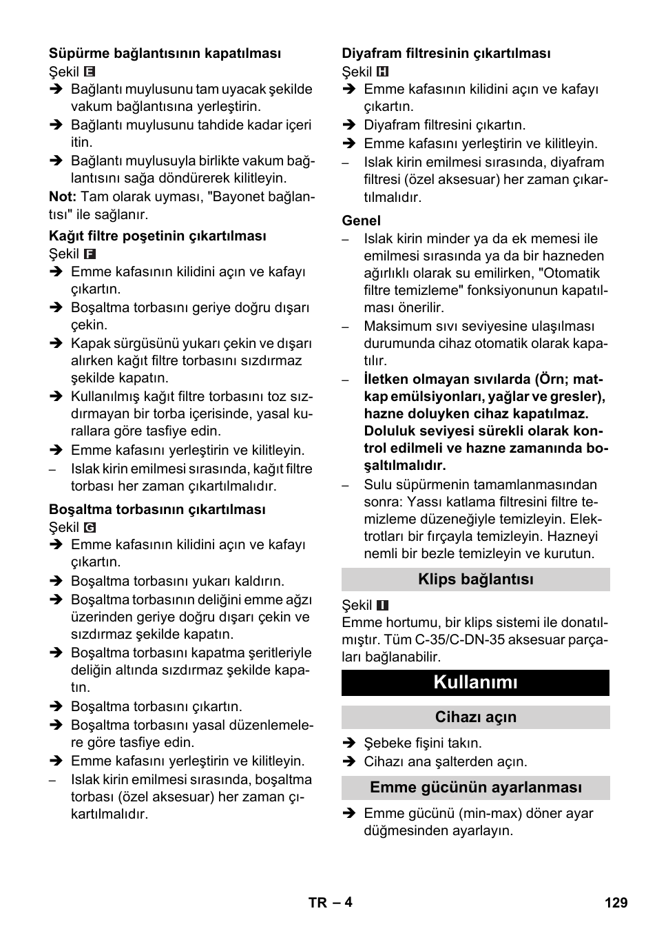 Kullanımı | Karcher NT 45-1 Tact Te M User Manual | Page 129 / 284