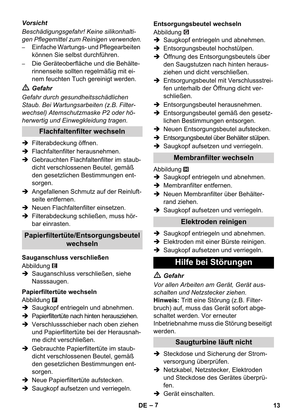 Hilfe bei störungen | Karcher NT 45-1 Tact Te M User Manual | Page 13 / 284