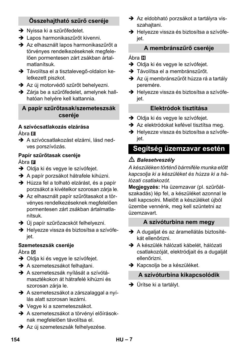 Segítség üzemzavar esetén | Karcher NT 45-1 Tact Te M User Manual | Page 154 / 284
