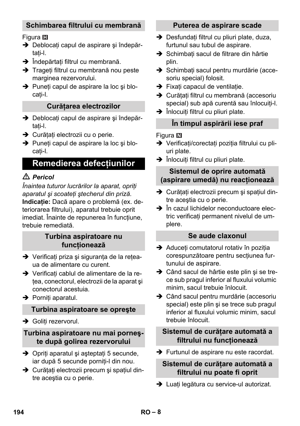 Remedierea defecţiunilor | Karcher NT 45-1 Tact Te M User Manual | Page 194 / 284