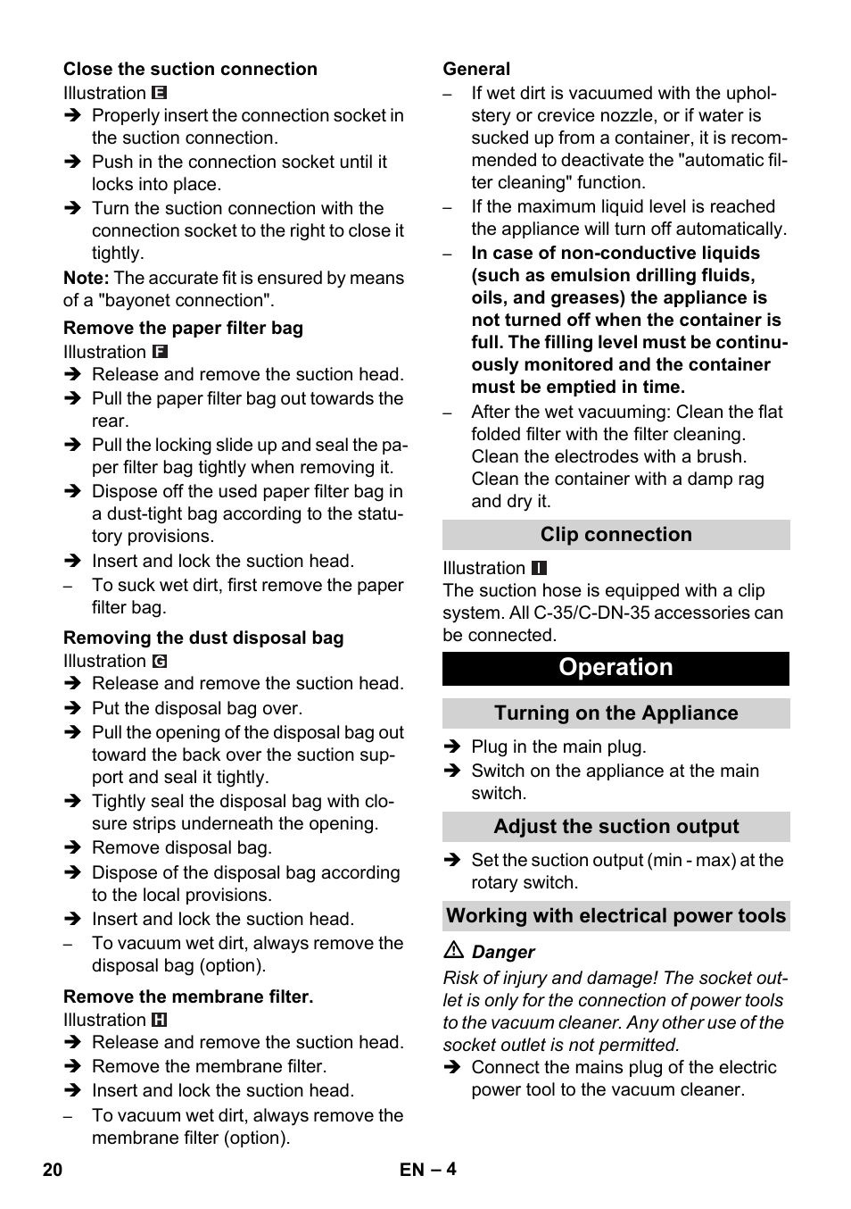 Operation | Karcher NT 45-1 Tact Te M User Manual | Page 20 / 284