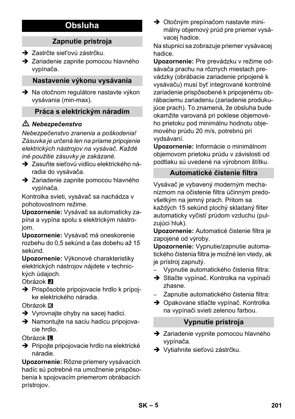 Obsluha | Karcher NT 45-1 Tact Te M User Manual | Page 201 / 284