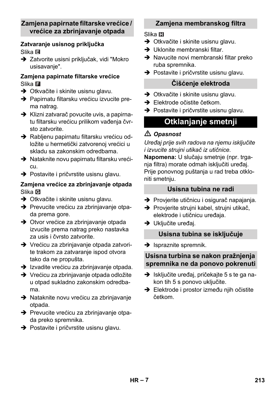 Otklanjanje smetnji | Karcher NT 45-1 Tact Te M User Manual | Page 213 / 284