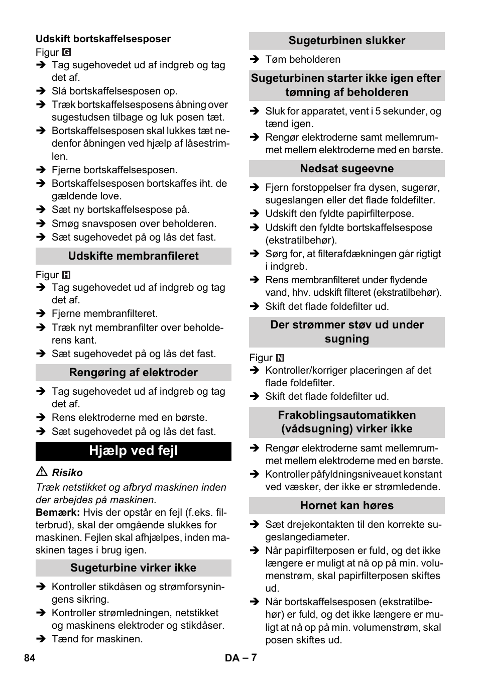 Hjælp ved fejl | Karcher NT 45-1 Tact Te M User Manual | Page 84 / 284