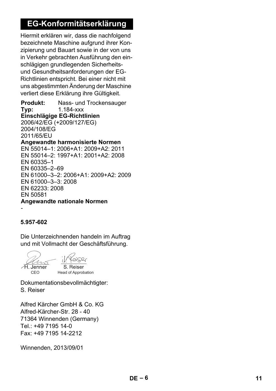 Eg-konformitätserklärung | Karcher NT 35-1 Tact Te User Manual | Page 11 / 192