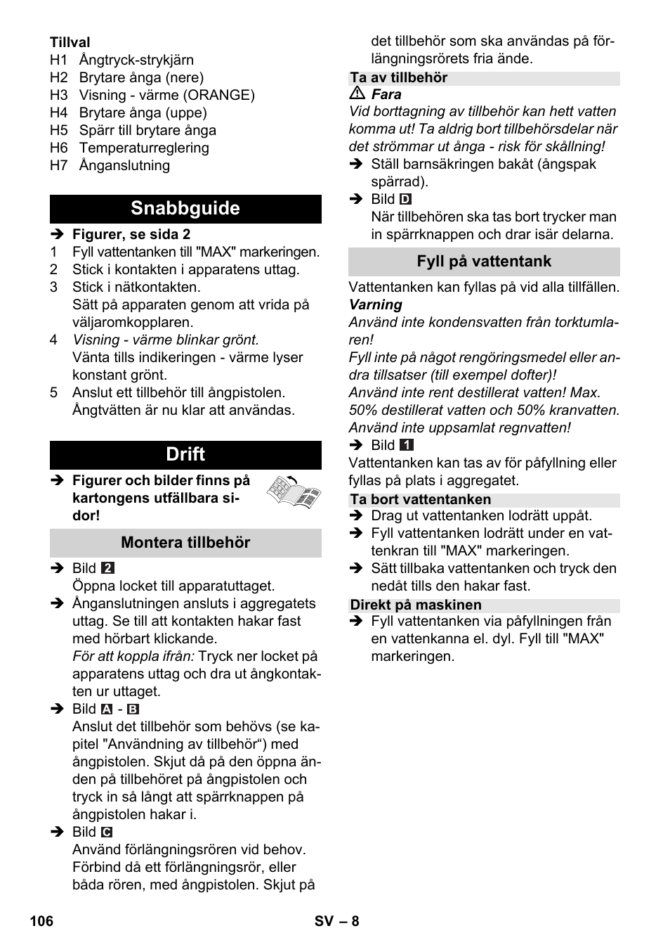 Snabbguide drift | Karcher SC 5-800 C EU User Manual | Page 106 / 314