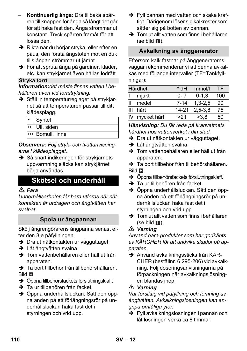 Skötsel och underhåll | Karcher SC 5-800 C EU User Manual | Page 110 / 314