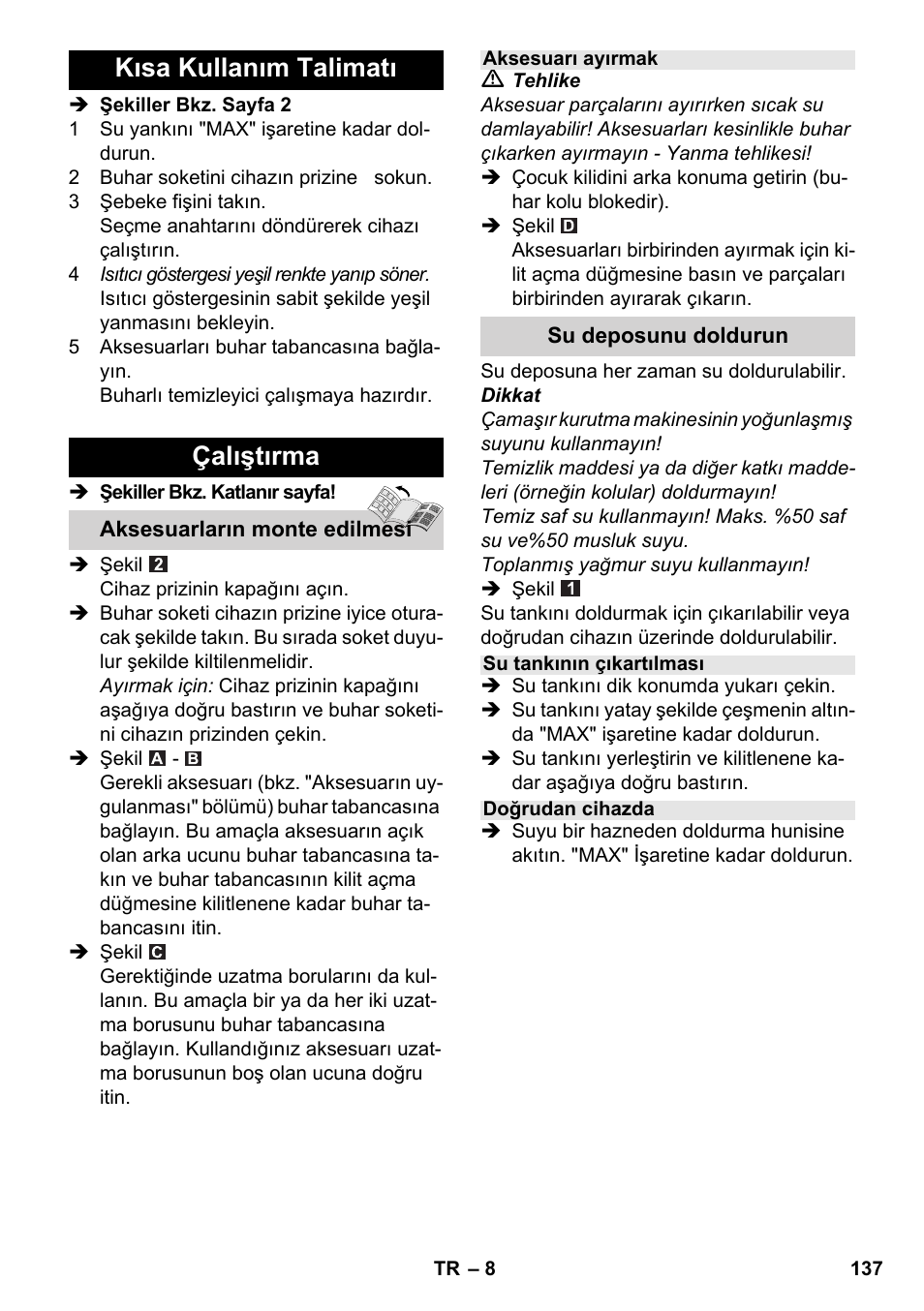 Kısa kullanım talimatı çalıştırma | Karcher SC 5-800 C EU User Manual | Page 137 / 314