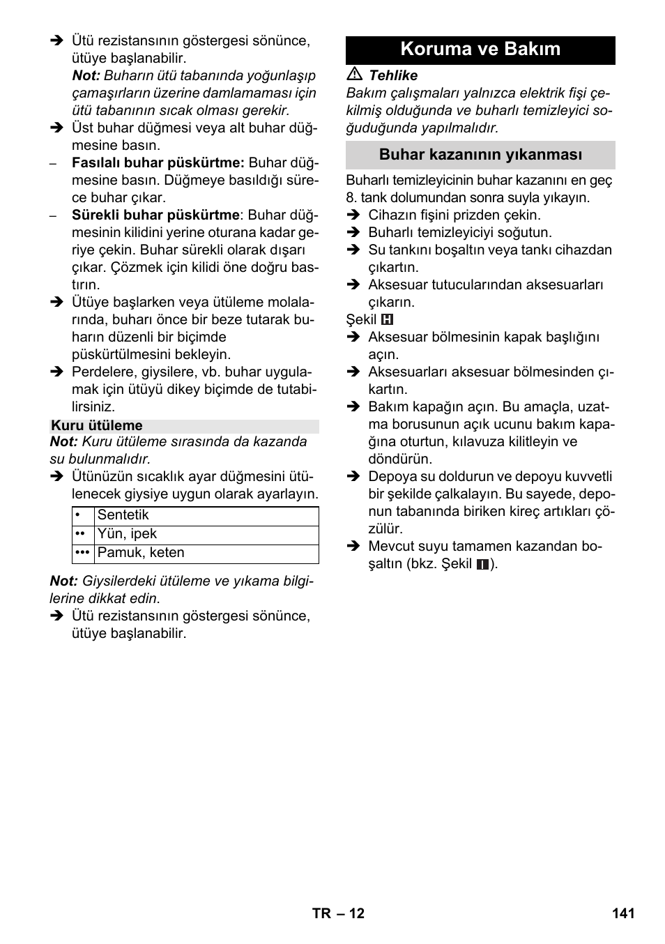 Koruma ve bakım | Karcher SC 5-800 C EU User Manual | Page 141 / 314