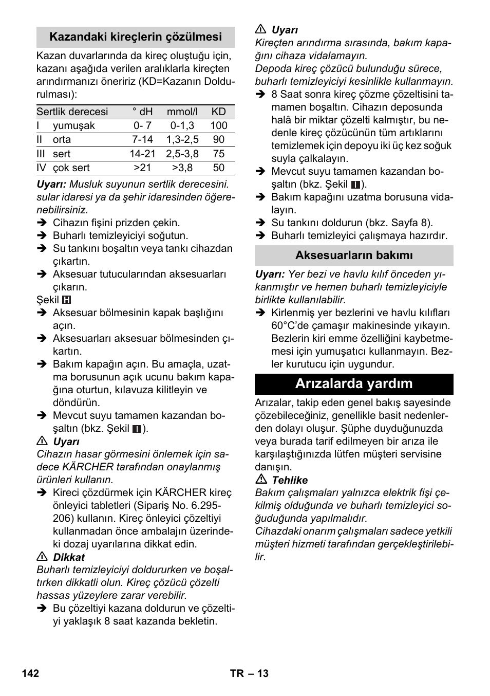 Arızalarda yardım | Karcher SC 5-800 C EU User Manual | Page 142 / 314
