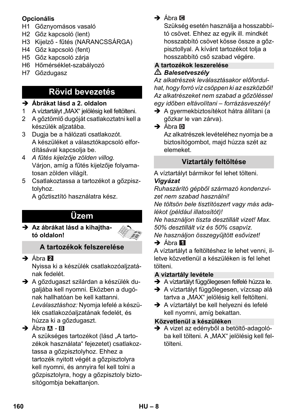 Rövid bevezetés üzem | Karcher SC 5-800 C EU User Manual | Page 160 / 314