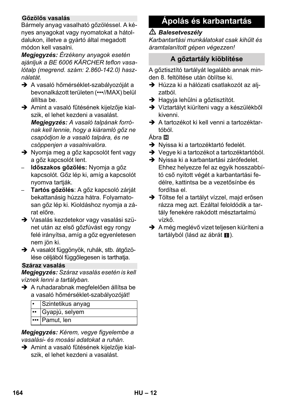 Ápolás és karbantartás | Karcher SC 5-800 C EU User Manual | Page 164 / 314