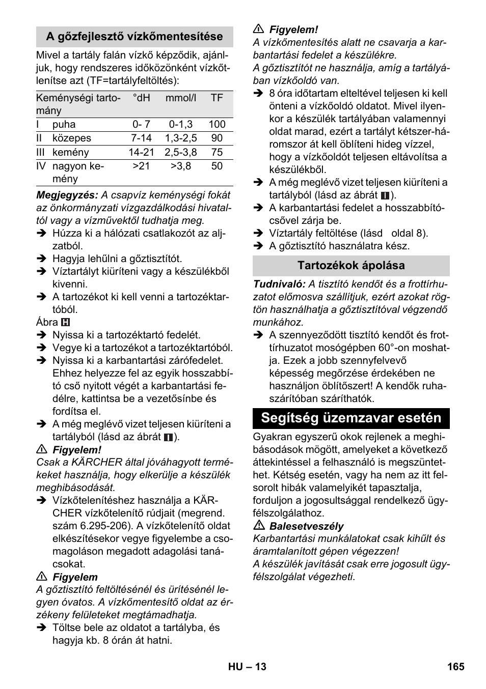 Segítség üzemzavar esetén | Karcher SC 5-800 C EU User Manual | Page 165 / 314