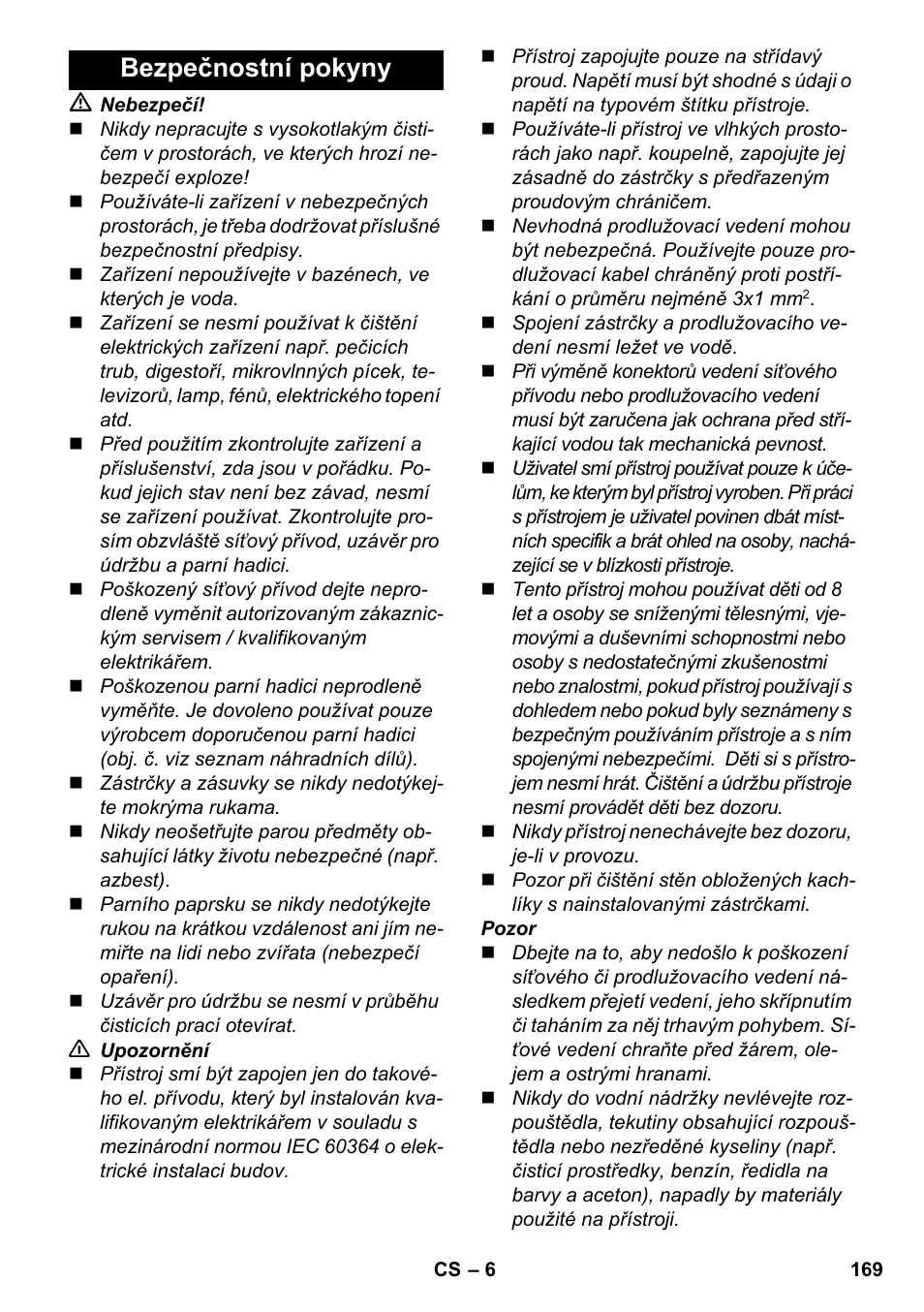 Bezpečnostní pokyny | Karcher SC 5-800 C EU User Manual | Page 169 / 314