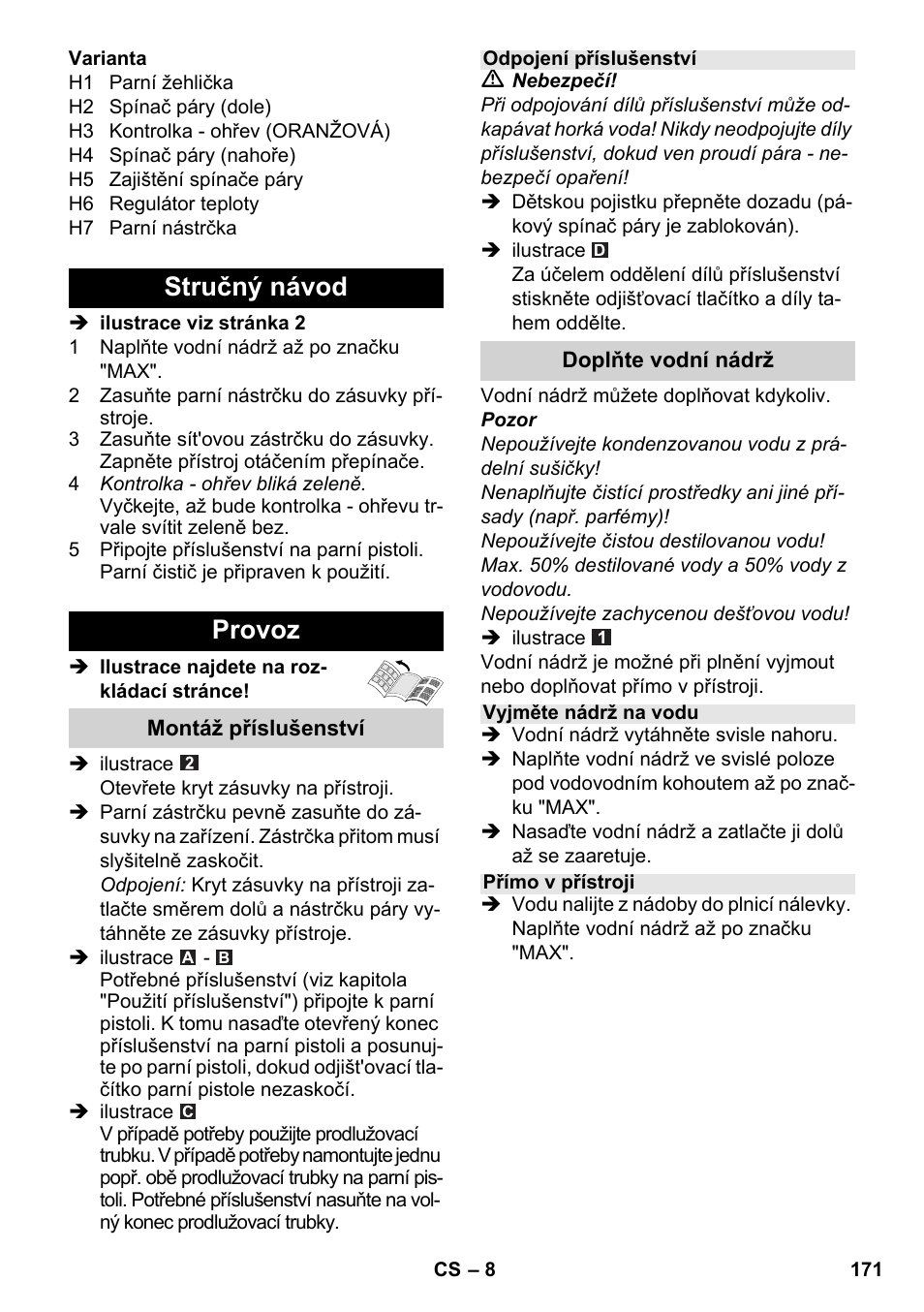 Stručný návod provoz | Karcher SC 5-800 C EU User Manual | Page 171 / 314
