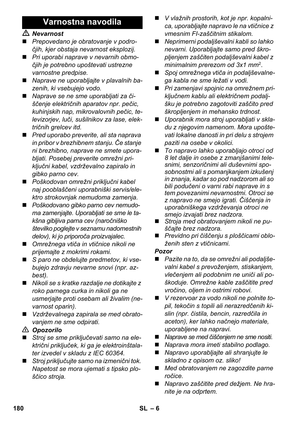 Varnostna navodila | Karcher SC 5-800 C EU User Manual | Page 180 / 314
