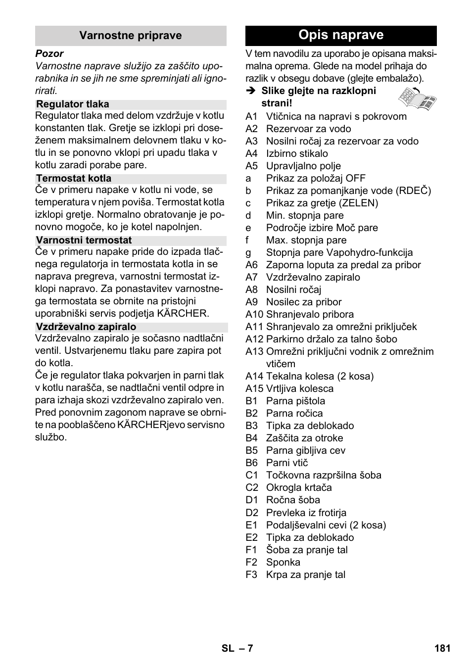 Opis naprave | Karcher SC 5-800 C EU User Manual | Page 181 / 314