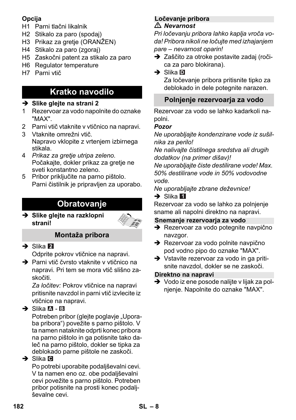 Kratko navodilo obratovanje | Karcher SC 5-800 C EU User Manual | Page 182 / 314