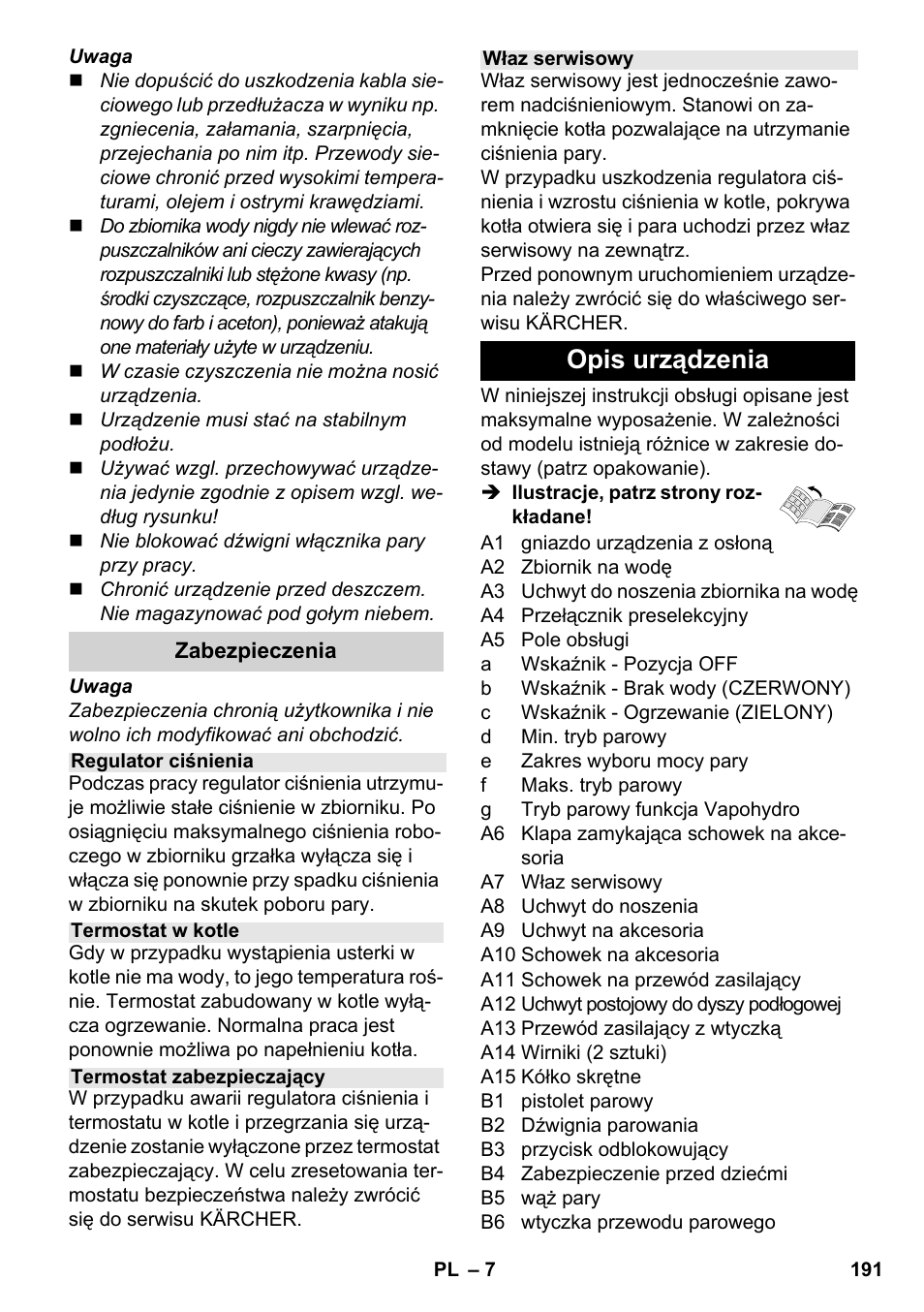 Opis urządzenia | Karcher SC 5-800 C EU User Manual | Page 191 / 314