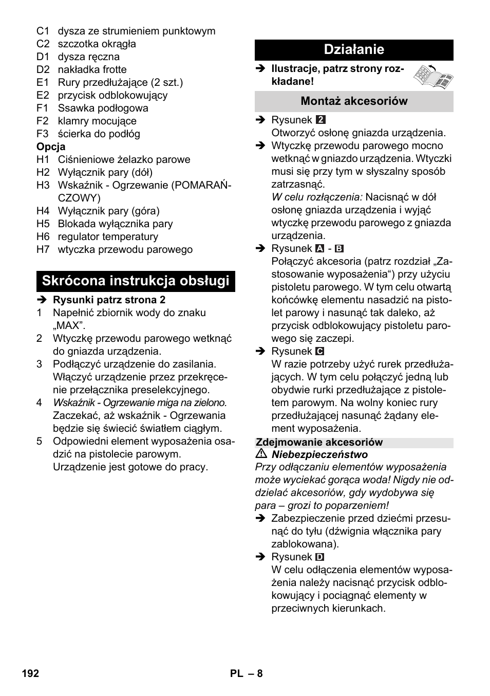 Skrócona instrukcja obsługi działanie | Karcher SC 5-800 C EU User Manual | Page 192 / 314