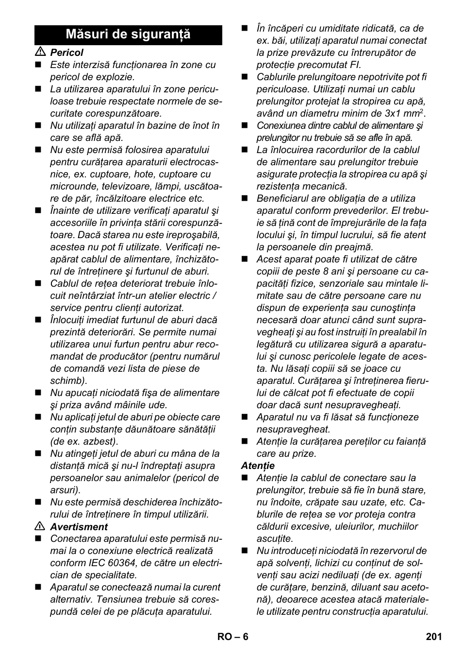 Măsuri de siguranţă | Karcher SC 5-800 C EU User Manual | Page 201 / 314