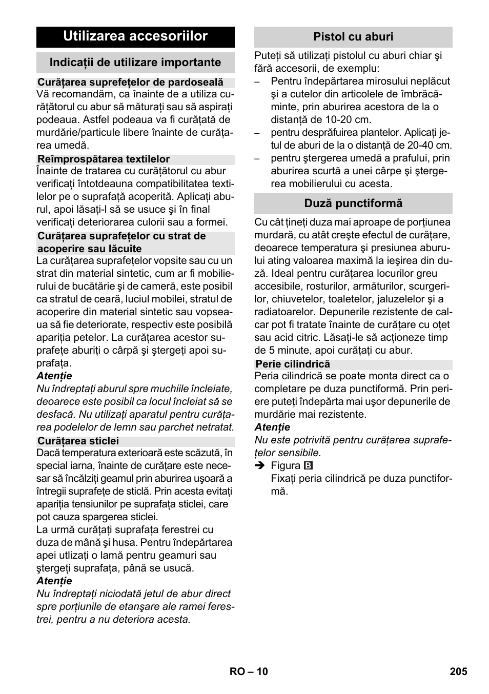 Utilizarea accesoriilor | Karcher SC 5-800 C EU User Manual | Page 205 / 314