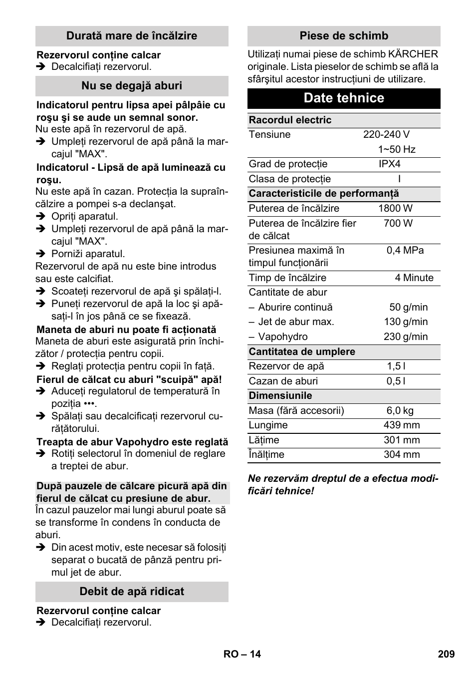 Date tehnice | Karcher SC 5-800 C EU User Manual | Page 209 / 314