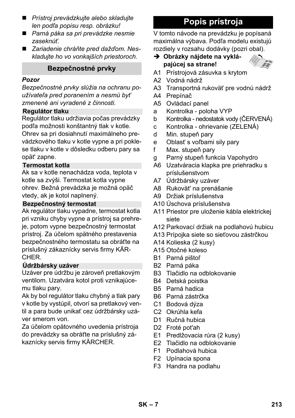 Popis prístroja | Karcher SC 5-800 C EU User Manual | Page 213 / 314