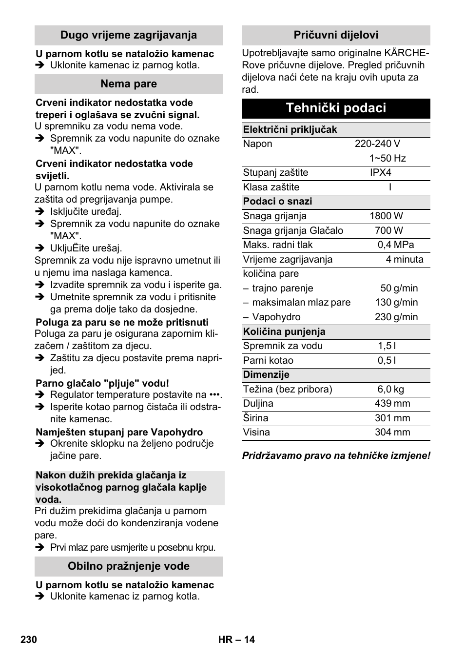 Tehnički podaci | Karcher SC 5-800 C EU User Manual | Page 230 / 314