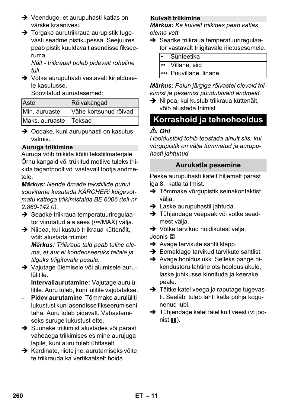 Korrashoid ja tehnohooldus | Karcher SC 5-800 C EU User Manual | Page 260 / 314