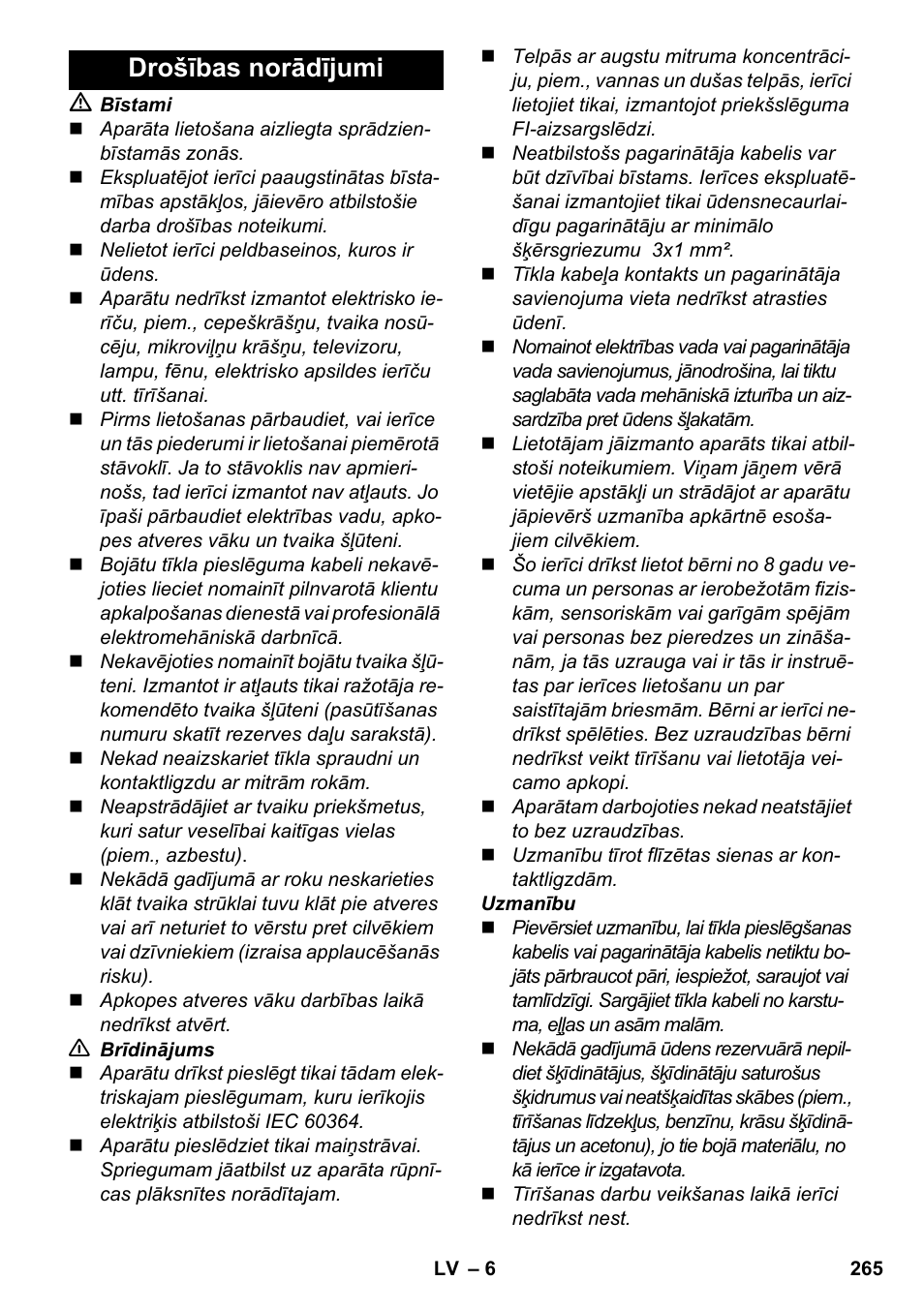 Drošības norādījumi | Karcher SC 5-800 C EU User Manual | Page 265 / 314