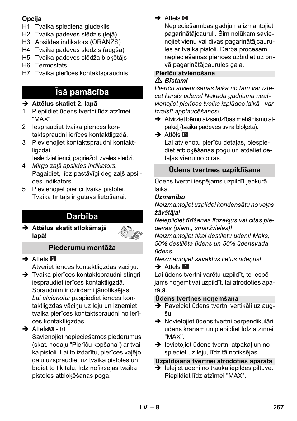 Īsā pamācība darbība | Karcher SC 5-800 C EU User Manual | Page 267 / 314