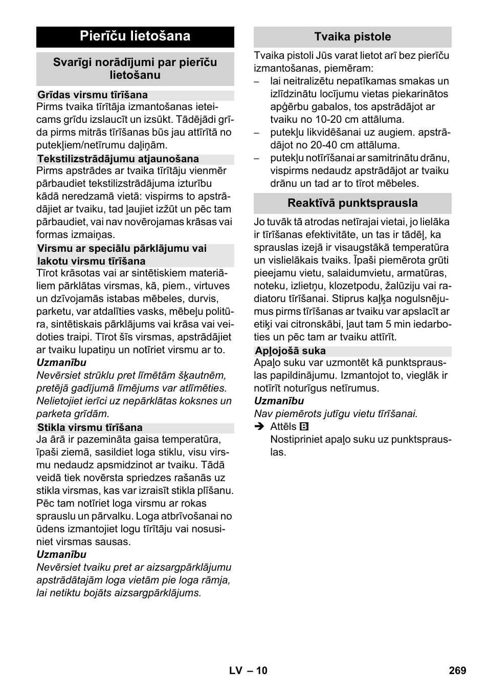 Pierīču lietošana | Karcher SC 5-800 C EU User Manual | Page 269 / 314