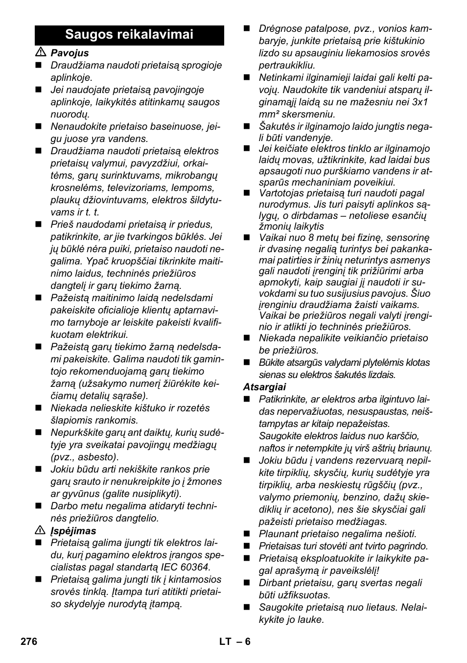 Saugos reikalavimai | Karcher SC 5-800 C EU User Manual | Page 276 / 314