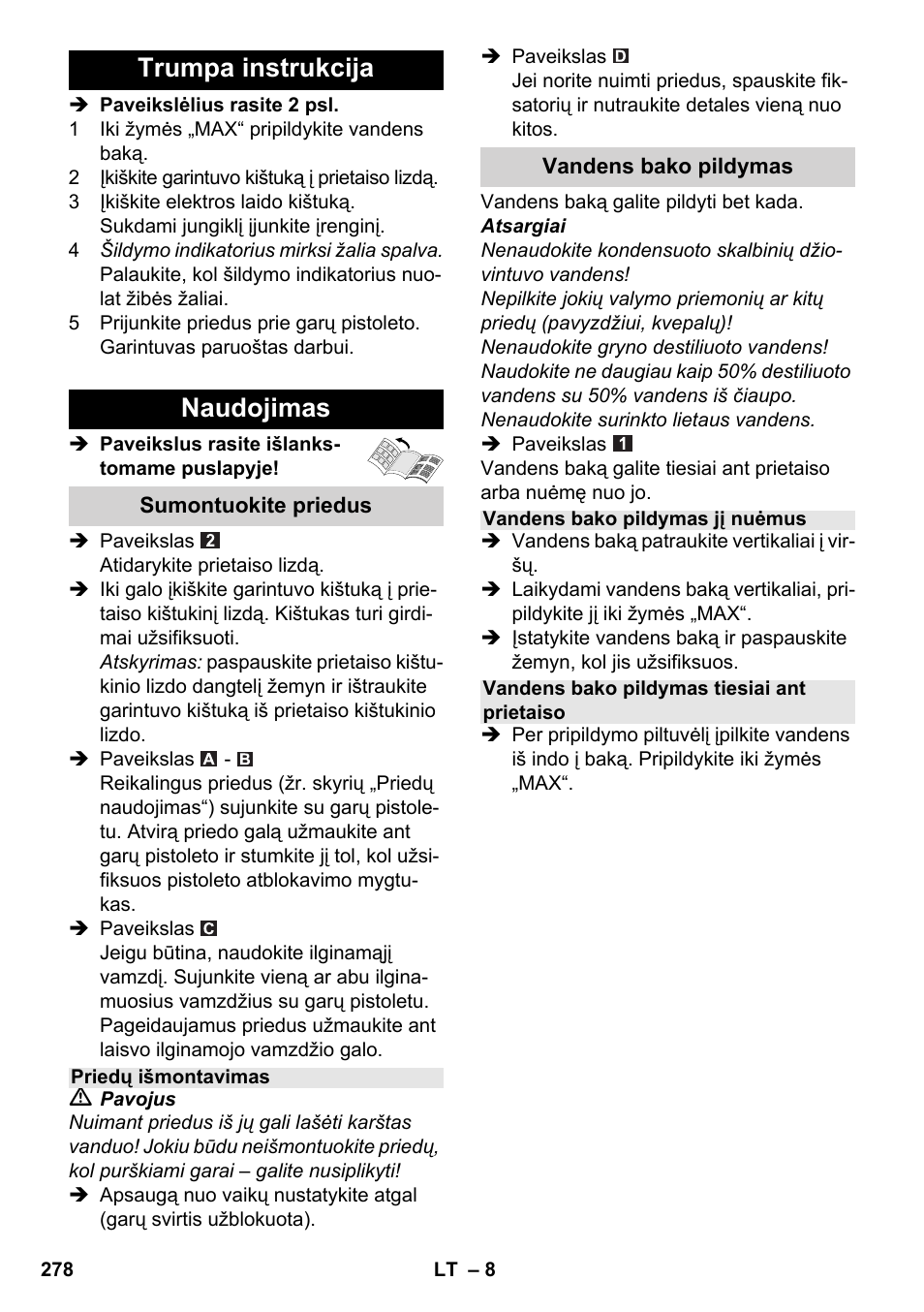 Trumpa instrukcija naudojimas | Karcher SC 5-800 C EU User Manual | Page 278 / 314