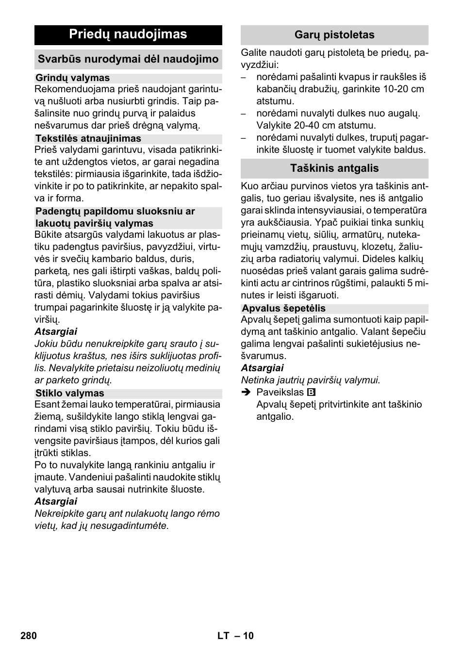 Priedų naudojimas | Karcher SC 5-800 C EU User Manual | Page 280 / 314