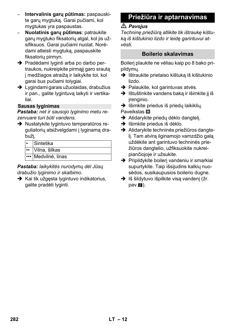 Priežiūra ir aptarnavimas | Karcher SC 5-800 C EU User Manual | Page 282 / 314