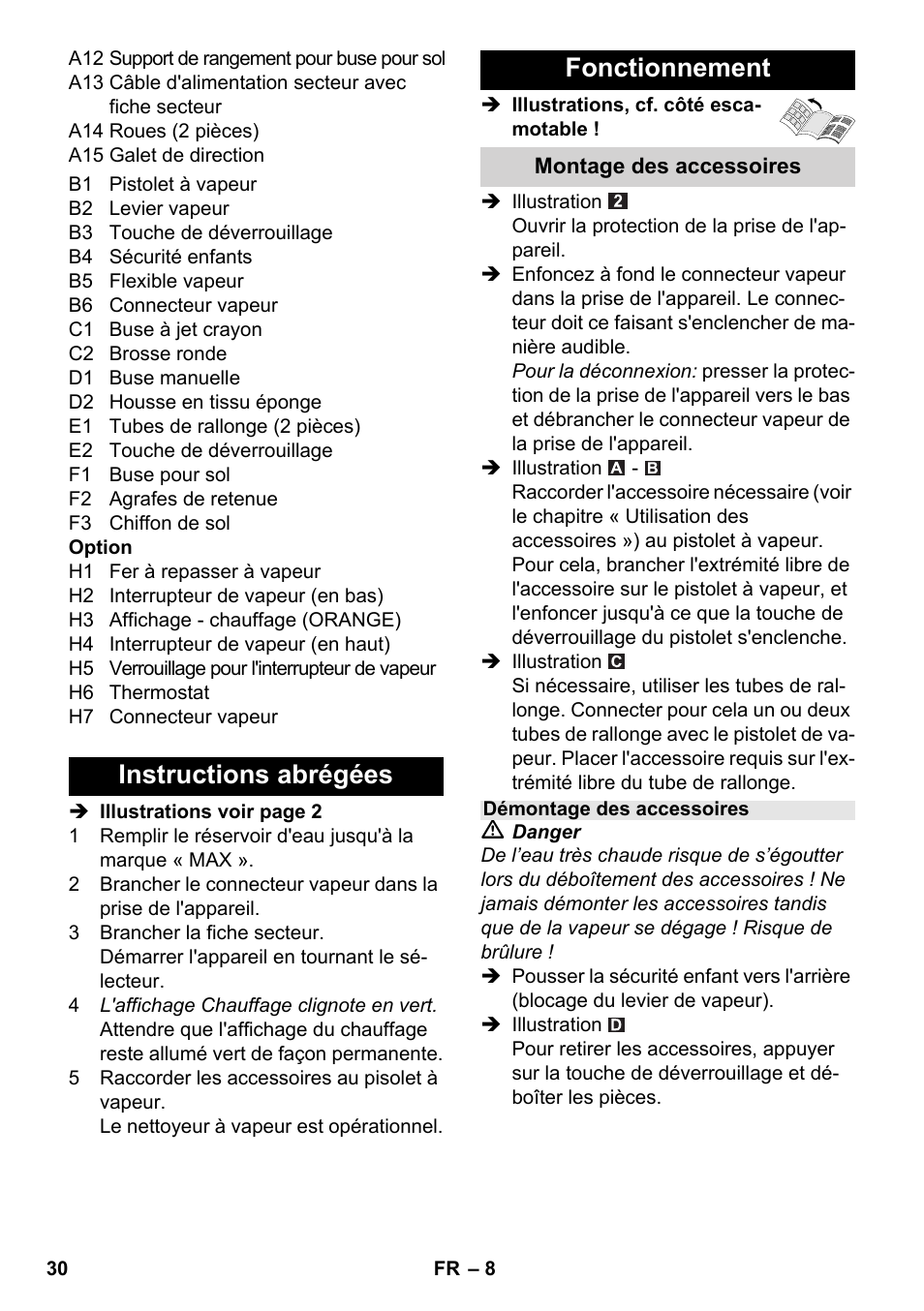 Instructions abrégées fonctionnement | Karcher SC 5-800 C EU User Manual | Page 30 / 314