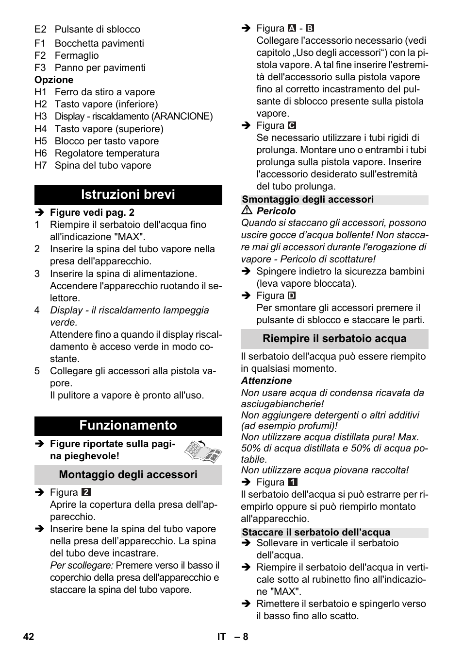 Istruzioni brevi funzionamento | Karcher SC 5-800 C EU User Manual | Page 42 / 314